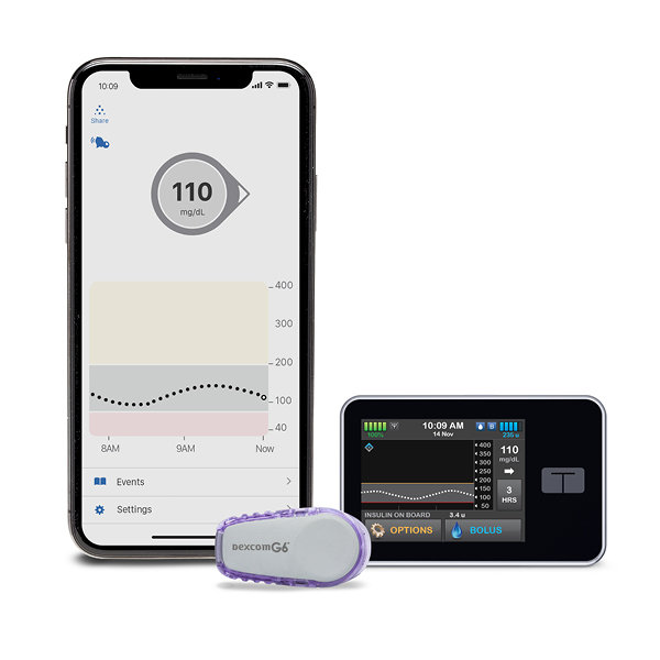 The Dexcom G6 CGM System with t:slim X2 insulin pump